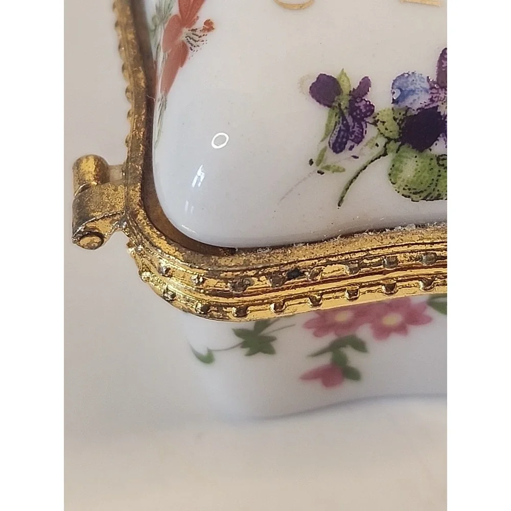 Imperial‎ Porcelain Trinket Box White, Goldtone & Floral Psalm 46:1 Bible Verse